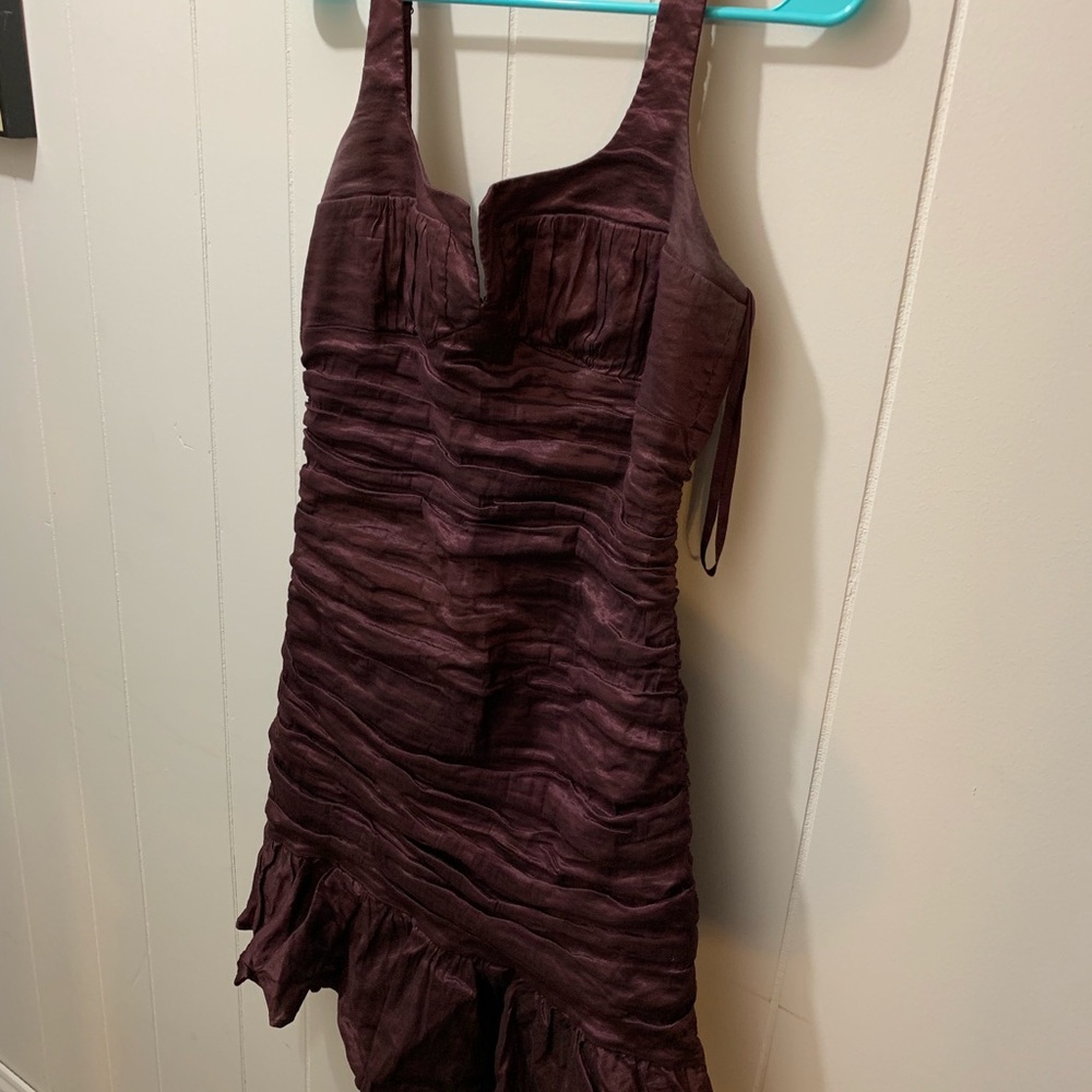 BCBG purple ruffle cocktail dress L